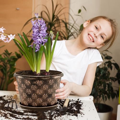 10 Inch Planter Pots for Plants, 4 Pack Plastic Large Flower Pots Indoor Outdoor, Resin Plant Pot with Drainage & Saucer, Retro Decorative Garden Pot with Removable Trays for House - color: 10 Inch