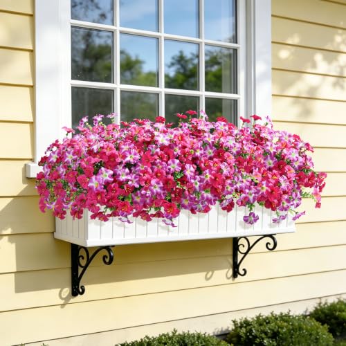 Artificial Flowers for Outdoors Fake Plants Outside Decoration, 20 Bundles Silk Petunia with Eucalyptus UV Resistant Realistic Faux Flowers for Outdoor Planters Garden Balcony Yard Porch Patio, Mix - color: 10 Gradient Fuchsia, 10 Fuchsia