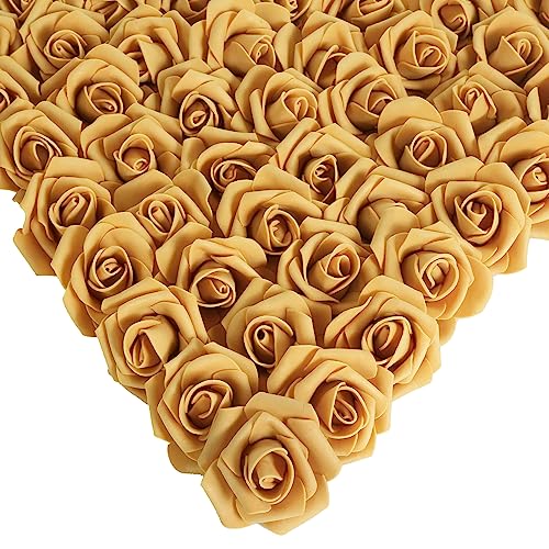 Foam Roses,200Pcs Rose Flower Heads 1.97in Foam Flowers Artificial Rose Flower Heads for Crafts DIY Wedding Centerpieces Arrangements Home Decorations(Gold Yellow) - color: Gold Yellow