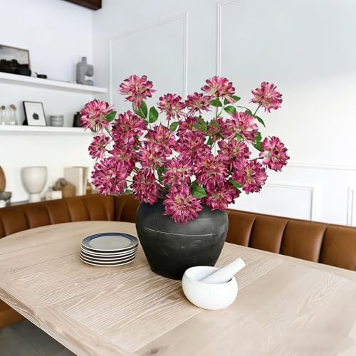 5 Pcs 27" Artificial Silk Flowers for Vase, Realistic Faux Floral Arrangement with Long Stems, Fake Rosa Banksiae Flower DIY for Wedding Centerpiece, Home Party Indoor Vase Decor - Red - color: Plum