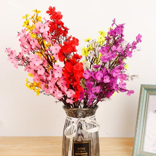 1PCS Artificial Long Gypsophila Colorful Plum Blossom Home Bouquet Faux Flowers Autumn Garden Party Decoration (Pink-1PCS) - color: Pink-2pcs