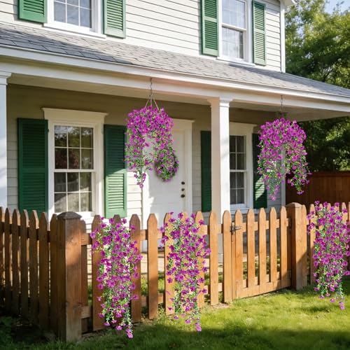 UV Resistant Artificial Hanging Flowers Outdoor Decor - 2 Pack Fake Hanging Plants with Silk Daisies for Spring Summer, No Fade Faux Flowers for Planter, Front Door, Porch, Patio, Garden, Yard - color: Light Purple