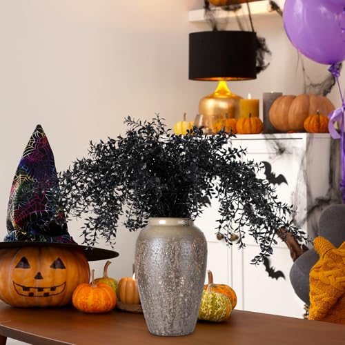 Giegxin 40" Halloween Black Flowers Branches Fake Artificial Faux Flowers Stems 4 Bundles Gothic Black Branches Curly Twig Picks for Vase Wreath DIY Bouquets Hanging Planter Home Office Centerpieces
