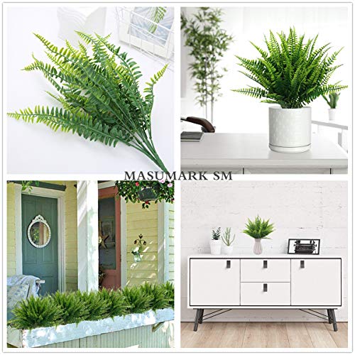 Artificial Plants Plastic Shrubs, Fake Greenery Grass Bushes Foliage Home Garden Office Kitchen Room House Outdoor Indoor UV Resistant Wedding DIY Decor Planter Filler Decoration - 8 Pack - color: Fern Grass- 8 Pack