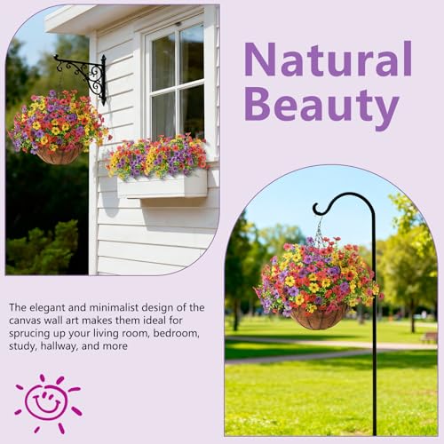 Artificial Flowers Hanging Baskets, 12 Bundles Faux Flower Outdoor Hanging Basket Spring Summer Decoration, Fake Flowers Plants for Porch Patio Balcony Home Yard Decor - color: Light Purple,red,yellow,rose Red