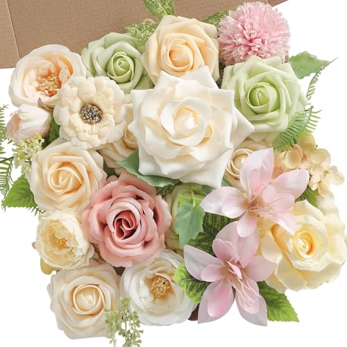 Artificial Flowers, Yellow Green Silk Fake Flowers for DIY Wedding Bridal Bouquets, Wedding Cake Flowers for Table Centerpieces Baby Shower Birthday Party Home Decorations - color: Yellow Green