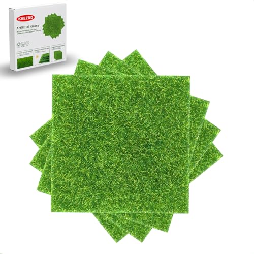 4 Pcs 6 X 6 Inch Fake Grass Decor for Crafts, Artificial Grass for Miniature Ornament Projects, Model Turf Grass for DIY Fairy Garden Accessories and Decor Kit - size: 4 Count (Pack of 1)