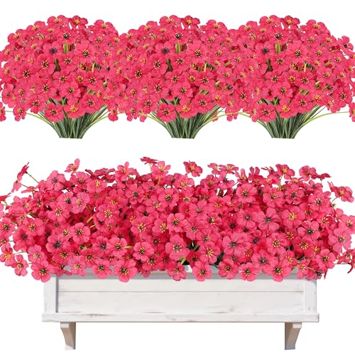 AmyHomie 20 Bundles Artificial Flowers for Outdoor Outside Spring Summer Decoration UV Resistant Faux Flowers No Fade Fake Plastic Plants Garden Porch Window Box Decorating (Fuchsia) - color: Fuchsia, size: 20