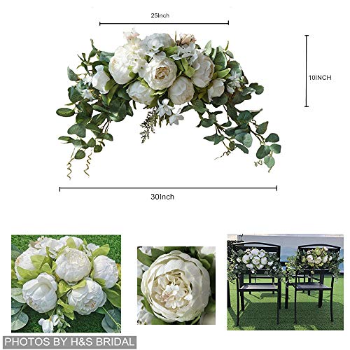 H&S BRIDAL Wedding Arch Flowers, 30 Inch Rustic Artificial Floral Swag for Door Lintel, Green Leaves Rose Peony Sunflowers Table Centerpieces Home Decoration - color: White