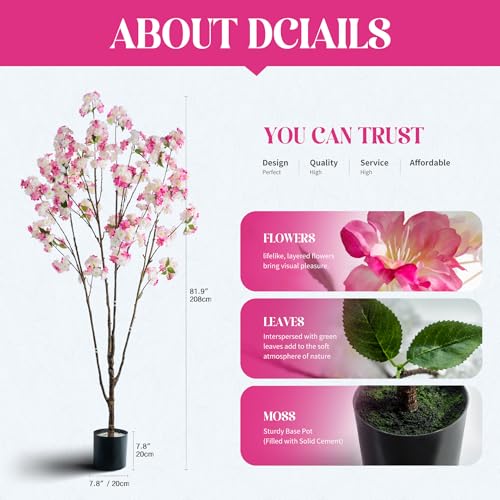 Ttranewsoo Fake Tree Cherry Blossom Tree Artificial Cherry Blossom Tree Tall Fake Plant Faux Trees Indoor Fake Trees Artificial Trees Home Decor Indoor Applies to Living Room Bedroom (Pink Rose) 81.9" - color: 2m Pink Rose