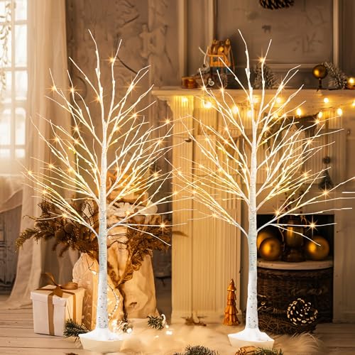 TW SHINE 144 LED Lighted Birch Tree, 6 FT Pre-lit Artificial Christmas Trees for Thanksgiving Christmas Decorations Indoor Home Bedroom Outdoor Festival Wedding Party, Warm White - color: 1 Pack