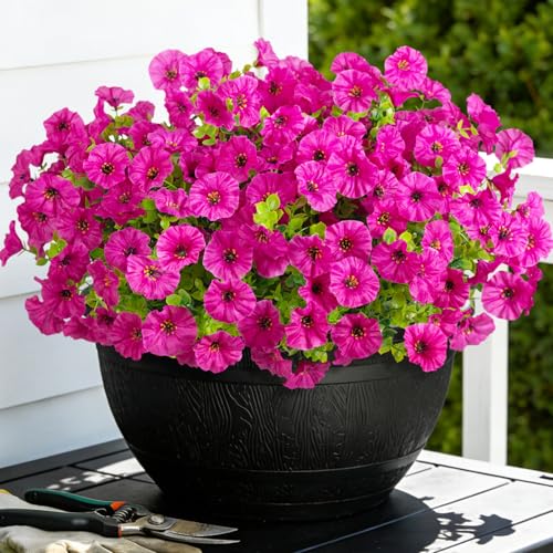 ADXORA 12 Bundles Morning Glory Artificial Flowers for Outdoor Decoration UV Resistant Fake Plastic Plants Artificial Greenery for Indoor Outdoor Garden Patio Window Box Home Decor - color: Purple