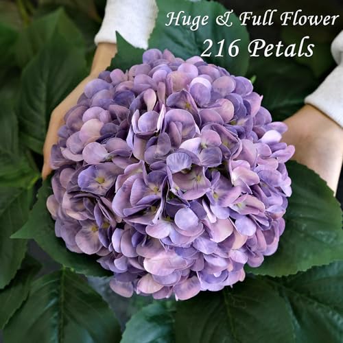 JINWOE 4Pcs Puple Artificial Silk Hydrangea Flowers,22" Silk Faux Hydrangea Bouquet for Home Table Centerpieces Wedding Garden Party Decoration - color: Puple