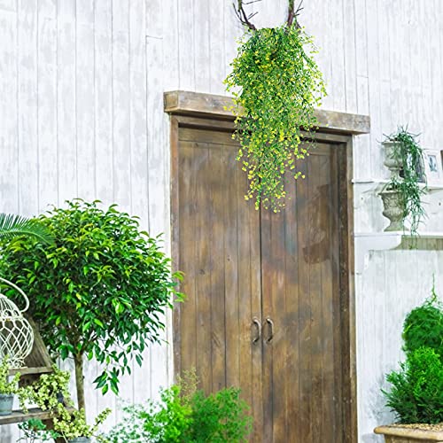 RECUTMS Artificial Plants Fake Hanging Plants for Outside Ivy Plant for Outdoor UV Resistant for Wall Indoor Hanging Baskets Wedding Garland Decor 4 Pack(Yellow 4P) - color: Yellow