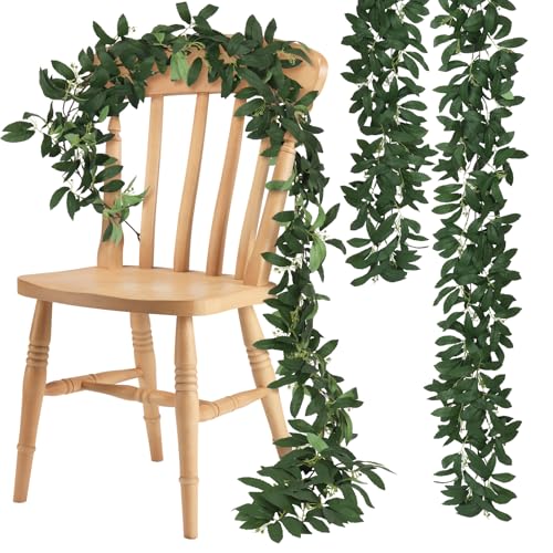 RECUTMS Artificial Olive Leaves Vine 2Pcs 6.2Ft Italian Ruscus Greenery Garland Faux Hanging Silk Leaf Ivy Plant for Indoor Outdoor Home Garden Wedding Birthday Party Table Spring Summer Decor(Green) - color: Olive Leaves Vine Green