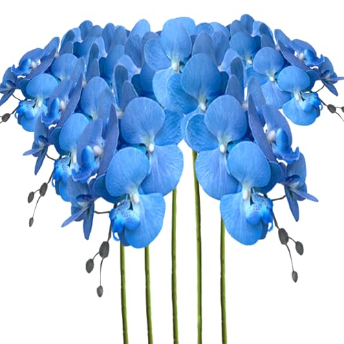 Artificial Phalaenopsis 5 Pcs Artificial Flowers Artificial Orchid Flowers Stem Fake Plants for Décor (Blue) - color: Blue