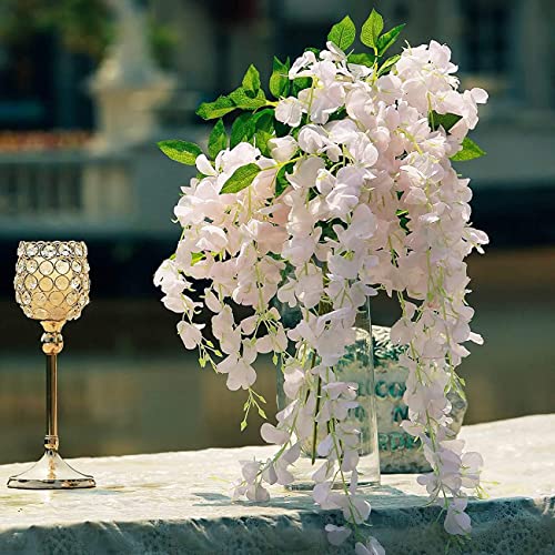 12 Pack Wisteria Flower Vines Garland, 3.75 Feet Artificial Flower Strings, Fake Hanging Flowers, Silk Wisteria Garland Flowers, Wisteria Vine for Wedding, Garden, Wall Decoration (Peach) - color: Peach