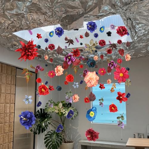XunYee 6 Pcs 35.4 ft Flower Garlands Artificial Wildflower Vines Floral Hanging Backdrop Fake Flower Garlands Faux Silk Wildflower Vine for Wedding Bridal Shower Home Garden Wall Arch Decor(Peony) - style: Peony