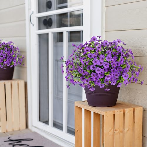 Sggvecsy Artificial Flowers for Outdoors 12 Bundles Realistic Faux Plants UV Resistant Fake Silk Daisy with Eucalyptus for Boxwood Planter Patio Porch Outside Spring Summer Decoration(Purple) - color: Purple