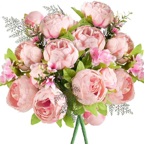 FiveSeasonStuff Vintage Artificial Peonies Silk Peony Flowers and Hydrangeas for Wedding Bridal Home Décor – Beautiful Floral Centerpiece Arrangement Decoration with 2 Bouquets (Charm Pink) - color: Charm Pink