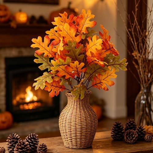 6 Pcs Artificial Maple Leaves Branches Fall Flowers 13 Inch Faux Autumn Foliage Stems Thanksgiving Table Centerpiece Harvest Home Decor - color: Brown