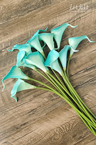Letjolt Artificial Calla Lily Flowers 12Pcs Peacock Blue Flowers | Fake Flower Bouquet, Faux Calla Lilies, For Home Kitchen Wedding Party - color: Peacock-blue
