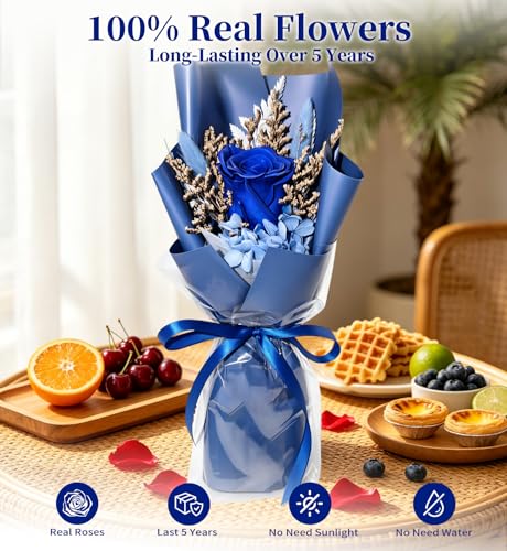 Preserved Flowers Bouquet,Flowers For Delivery,Blue Rose Bouquets,Birthday Flowers Gifts For Women Mom Grandma Wife Friends,Real Roses Gift From Daughter Valentine’S Day Mothers Day Anniversary - color: Blue, size: Rose Bouquet