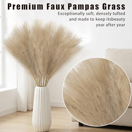TORONTOKYO Pampas Grass Tall, 8PCS 35.4 Brown Pampas Grass Decor, Large Artificial Pampas Grass for Floor Vase Filler, Wedding, Baby Shower, Home Decor - color: Beige Brown, size: 35.4inch-8Pcs