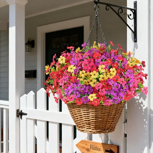 16 Bundles Artificial Flowers for Outdoors, Realistic Fake Silk Flowers for Outside, UV Resistant Faux Plants for Outdoor Planters - Spring Summer Porch Decor (4 Colors) - color: Mix 4 Colors, size: 16PCS