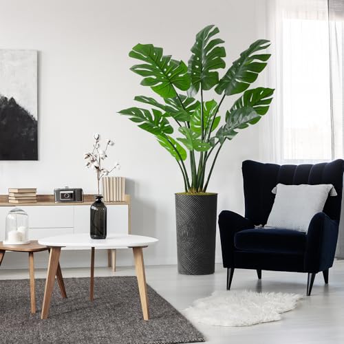 Artificial Tree in Geometric Spiral Pattern Planter, Fake Monstera Silk Tree for Indoor and Outdoor Home Decoration - 65" Overall Tall (Plant Pot Plus Tree) - style: Monstera Plant