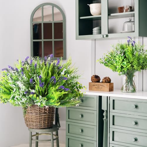 Ceenna 64 Bundles Artificial Plants Fake Bushes Grass Faux UV Resistant Bulk Plastic Shrubs Wheat Grass Flowers Greenery Outdoor for Vases Farmhouse Garden Decor Wedding Window Hanging Basket