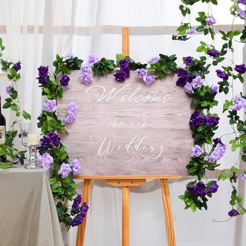 Floweroyal 6 Pack Artificial Flower Garlands 7.9FT Fake Rose Vines Silk Flowers Hanging Rose Ivy for Wedding Arch Party Home Garden Wall Decor (Purple) - color: Purple, size: 6pcs
