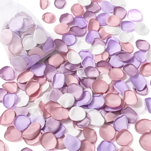 Serwalin 300Pcs Silk Rose Petals Artificial Flower for Weddings Proposal - Purple Pink for Romantic Night, Flower Girl, Bridal Shower Table Decor (4 Color Mixes) - color: Lilac Pink, size: 300pcs