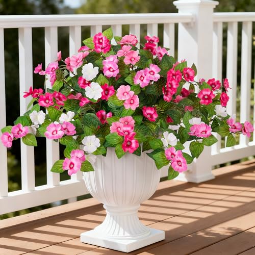 INXUGAO Artificial Fake Flowers for Outdoors Spring Decoration 2 Bundles Faux Flowers Plants for Outdoor Planters UV Resistant Silk Realistic Flowers for Outside Home Garden Front Porch Patio Décor - color: B-pink White