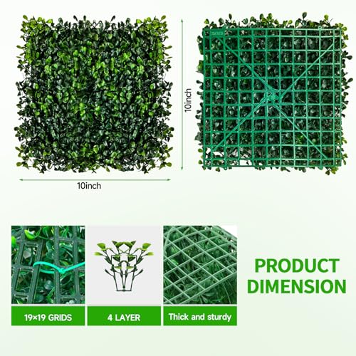Grass Wall Panels, 12 PCS 10" x 10" Artificial Outdoor Privacy Panels UV-Protected Sun Proof Greenery Wall Backdrop, Boxwood Hedge Grass Wall Green Decor for Garden Party Wedding