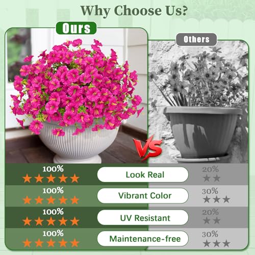 MARTINE MALL 12 Bundles Look Real Artificial Flowers for Outdoors, Realistic Fake Outdoor Flowers, UV Resistant Silk Petunia Flowers for Outside Faux Flowers Plants for Outdoor Porch, Fuchsia - color: Fuchsia, size: 12 Bundles