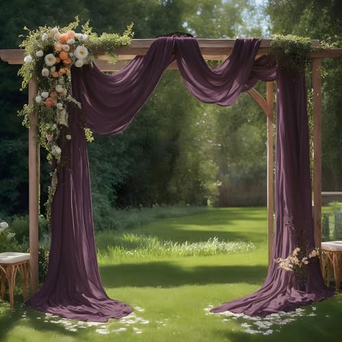 Royal Purple Wedding Arch Draping Fabric Shimmery Sheer Drapes 2 Panels Backdrop Curtains for Wedding Anniversary Party Summer Outdoor Events 4th July Drapery, 31" x 20 ft - color: Royal Purple, size: 240" L x 31" W (2 Panels)
