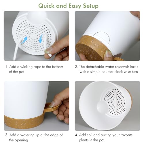 WSMKSZ 7/6.5/6/5.5/5/4 inch Self Watering Pots for Indoor Outdoor Plants, 6 Pack Plastic Flower Planters with Drainage Holes and Removable Saucers, Plant Pots with Wicking Rope, White Brown - color: White Brown, size: 7+6.5+6+5.5+5+4inch 6pcs
