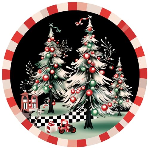 Rustic Wall Decor Wall Plaque Sign Round Metal Tin Sign Round Welcome Door Hanging,Suitable for Home Garden Kitchen Bar Cafe Restaurant Garage Wall Decor Retro Vintage 8x8 Inch (MERRY CHRISTMAS) - color: MERRY CHRISTMAS