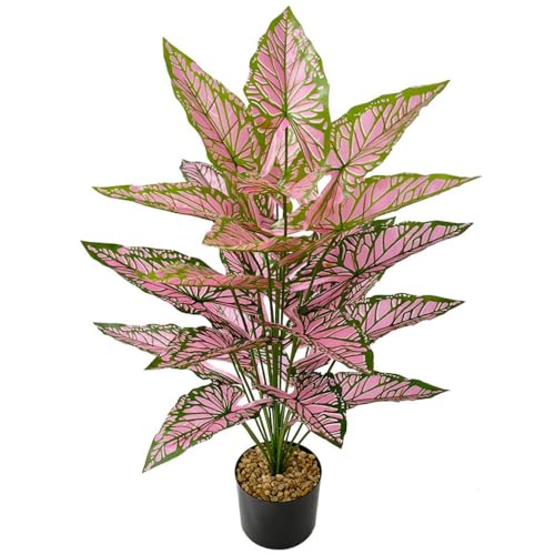 Aglaonema Plant with Variegated Green and Red Leaves, Fake Tree Leaf Simulation Flower Bonsai for Party Decoration Artificial Plants Floor Home Room Decor Ornament (Pink No Flowerpot, 85cm) - color: Pink No Flowerpot, size: 85cm
