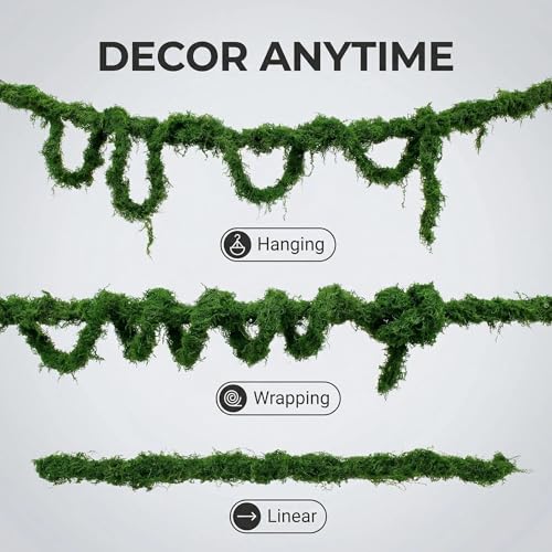 2PCS 55 inch Artificial Fake Moss Green Vines for Home Commercial Office Hanging Reptile Moss wall Decor Wedding Event Halloween Christmas Easter wall Art Decorating