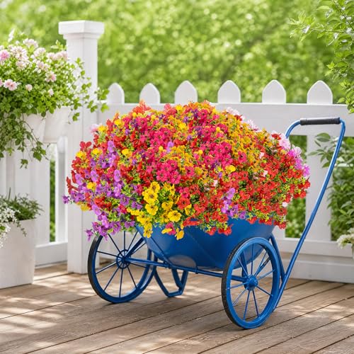 CLEANGOR 12 Pcs Artificial Daisy Flowers for Outdoors (6 Color) | UV Resistant Artificial Outdoor Plants, Fake Daisy with Eucalyptus Leaves, for Spring Summer Garden, Porch, Home Decor - color: Mix1(red+pink+purple+yellow+orange+rose Red)