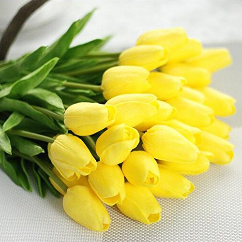 30 pcs Real-Touch Artificial Tulip Flowers Home Wedding Party Decor (Yellow) - color: Yellow
