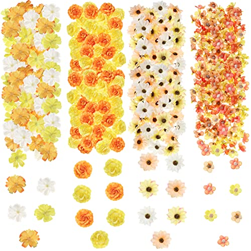 Cindeer 217 Pcs Mini Silk Flower Heads Bulk, Small Fake Flowers for Crafts Artificial 3D Loose Fabric Flower for Crafts DIY Wedding Party Hair Cap Dresses Decorations(Yellow Series) - color: Yellow Series