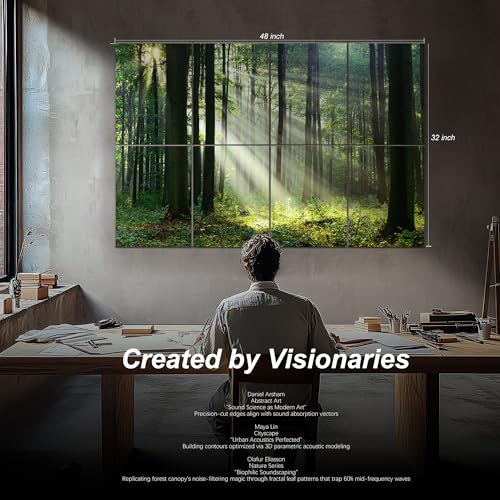 Mollywell Art Acoustic Panels, 48x32 in, Forest Summer | Self-Adhesive, Reduces Echo, Sound Absorbing, Modern Art Wall Decor, Living Room, Studio, Bedroom, Office - color: Forest Summer, size: 8 Pack Art