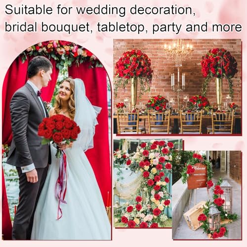 Ouddy Decor 50 Pcs Fake Red Roses Artificial Flowers Bulk Real Touch Velvet Silk Flowers with Long Stems for Wedding Bridal Bouquet DIY Table Centerpiece Valentines Home Decor, Red - color: Red, size: 50 Packs