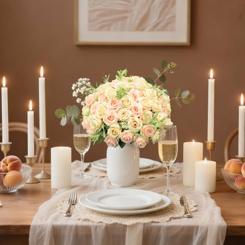 8 Pack Rose Artificial Flowers Bouquet, 10 Small Silk Rose Heads Per Pack, Fake Roses Bunches for Wedding Table Centerpieces Bridal Bouquet Mother's Day Valentine's Day Home Decor, Champagne - color: Champagne