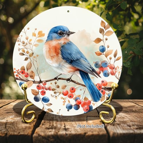 Vintage Blue Bird Watercolor Round Metal Sign Bird Sign Farmhouse Rustic Wreath Wall Decoration for Indoor Outdoor Home Porch Window Decor 12 Inch - color: Thanksgiving 3, size: 12 inches