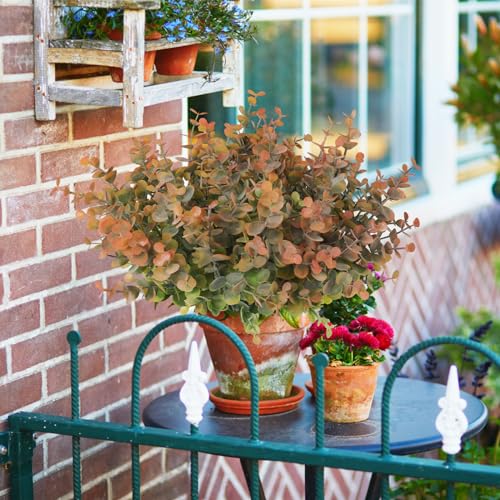 RECUTMS 20 Bundles Artificial Plants Outdoor Faux Plant Eucalyptus Stems Artificial Bushes Boxwood Bushes for Farmhouse Bathroom Office Vase Centerpiece Indoor Outdoor Decor(Dusty Orange) - color: Dusty Orange, size: 20 Pcs