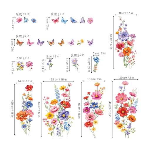 decalmile Spring Summer Colorful Flower Double Sided Window Clings Wildflower Bouquet Butterfly Plants Anti-Collision Glass Doors Window Stickers Decals - color: Colorful Flower